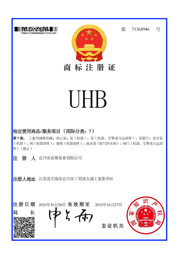 商標(biāo)注冊(cè)證：UHB