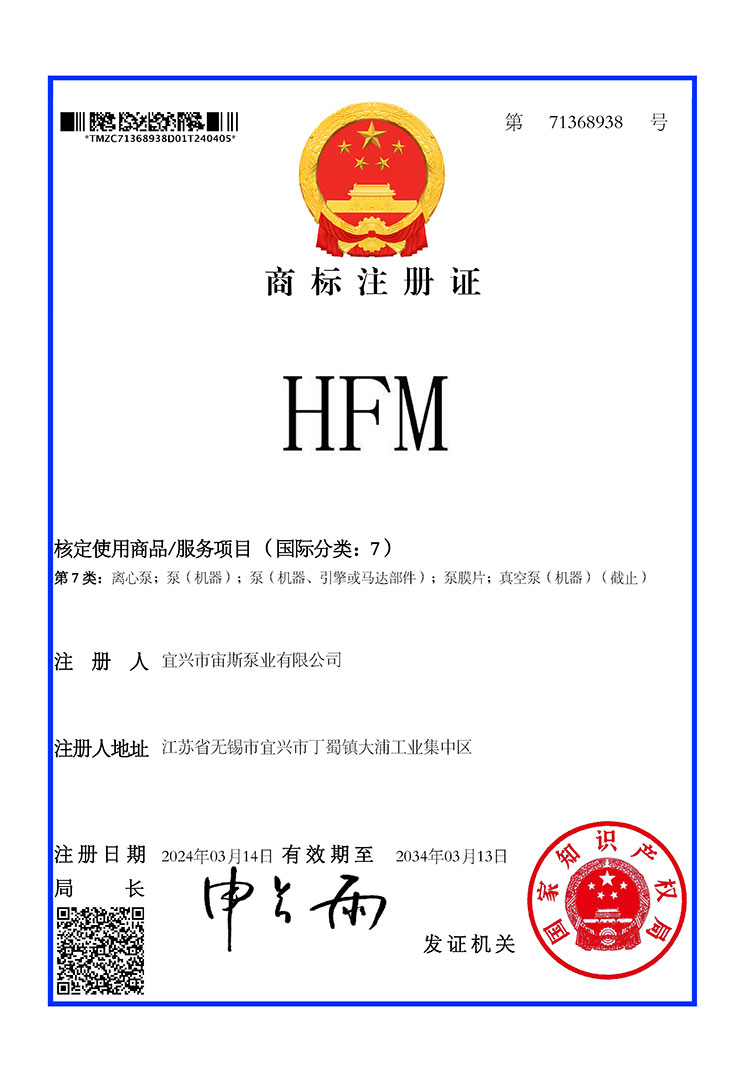 商標注冊證：HFM